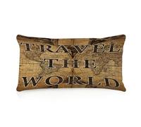 WSDESDEC Travel The World - Funda de cojín rectangular de lino con estampado a dos caras de 12 x 20 pulgadas, diseño de mapa antiguo, vintage, para jardín, cama y patio