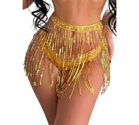 Wsdsgz Falda de lentejuelas brillantes para mujer, con borlas ajustadas, lazo para danza del vientre, bufanda de cadera, traje de festival latino con flecos, falda de cadena de cintura para mujer