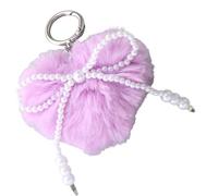 Wsdsgz Perlas de corazón de piel sintética pompones, cadenas para bolsa, accesorios, llavero de bola, mochila, colgante para mujeres y niñas, Purple