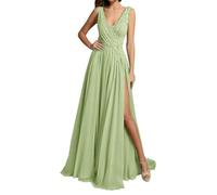 WSEYU Vestido de dama de honor de gasa para mujer, con abertura, vestidos de graduación, vestidos de cóctel, talla grande, verde menta, 34
