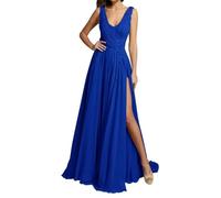 WSEYU Vestido de dama de honor de gasa para mujer, con abertura, vestidos de graduación, vestidos de cóctel, talla grande, azul real, 46