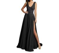 WSEYU Vestido de dama de honor de gasa para mujer, con abertura, vestidos de graduación, vestidos de cóctel, talla grande, Negro, 60 Grande