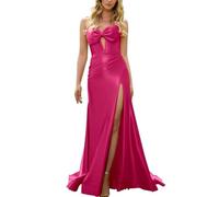 WSEYU Vestido de dama de honor de satén de sirena, vestido de baile de graduación, vestido formal de noche con abertura de lazo, ZMKI443, hot pink, 58 Grande