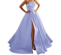 WSEYU Vestido de dama de honor de satén para mujer con abertura, vestidos de graduación, vestidos de cóctel con volantes, talla grande, morado, 42