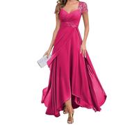 WSEYU Vestido de encaje para madre de la novia, vestido de fiesta de boda, vestido de cóctel de gasa, talla grande, fucsia, 44