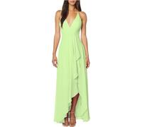 WSEYU Vestido de gasa para mujer, con tirantes delgados, cuello en V, sin mangas, vestido de dama de honor, pistacho, 34