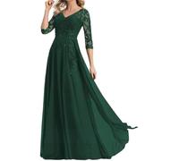 WSEYU Vestidos de gasa con apliques de encaje para madre de la novia, manga 3/4, vestidos formales de noche para abuela, ZMKI445, Hunter Verde, 52 Grande