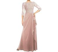WSEYU Vestidos de madre de la novia para boda, mangas largas 3/4, apliques de encaje, plisados, vestidos de madre del novio, cuello redondo, Rosa Polvoriento, 42