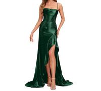 WSEYU Vestidos de noche formales de lentejuelas brillantes con abertura lateral, vestidos de cóctel de sirena, talla grande, color negro, Verde esmeralda., 46