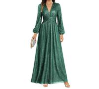 WSEYU Vestidos de noche formales de lentejuelas brillantes, vestido de manga larga, vestido de cóctel de sirena, talla grande, color negro, Verde esmeralda., 48