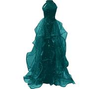 WSEYU Vestidos de novia casuales con lentejuelas de cuello alto para boda, vestido de graduación, vestidos de cóctel, talla grande, Verde pavo real, 38