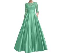 WSEYU Vestidos de novia con apliques de encaje, manga de encaje de satén, vestidos formales de noche para abuela, ZMKI433, verde menta, 34