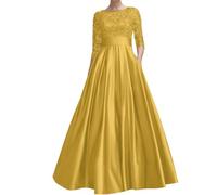 WSEYU Vestidos de novia con apliques de encaje, manga de encaje de satén, vestidos formales de noche para abuela, ZMKI433, dorado, 54 Grande