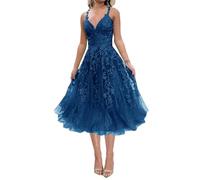 WSEYU ZMKI456 - Vestido corto de tul con apliques de encaje para dama de honor, graduación, cóctel, fiesta, Teal, 44