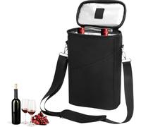 WSFYTAM Bolsa Térmica para Botellas, Bolsa Aislante para Vino, Bolsa Portátil para Botellas con Asa Y Correa De Hombro Ajustable, 8,5×4,5×13,5 Pulgadas,Negro