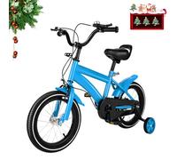 WSIKGHU Bicicleta infantil de 14 pulgadas para niñas y niños con ruedas estabilizadoras a partir de 3 - 7 años, volante y sillín, altura ajustable, con guardabarros (azul)