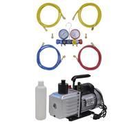 WSJHUHK Bomba de vacío de 100 l/min con manómetro de 4 vías en kit de herramientas