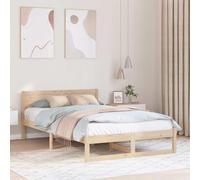 WSJHUHK Marco de cama con cabecero marrón 140 x 190 cm, muebles de madera de pino maciza, camas y accesorios, camas y marcos de cama