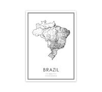 WSJIJY Impresión De La Lona Brazil Sao Paulo City Road Map Posters and Prints Black White Minimalist Wall Art Canvas Painting Modern Office Decor 60X90Cm No Frame