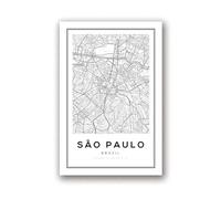 WSJIJY Impresión De La Lona Brazil Sao Paulo City Road Map Posters and Prints Black White Minimalist Wall Art Canvas Painting Modern Office Decor 60X90Cm No Frame