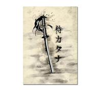 WSJIJY Impresión De La Lona Figuras De Guerreros Samuráis Negros Japoneses Sakura, Pintura Artística Al Atardecer, Lienzo De Pared, Carteles E Impresiones, Decoración del Hogar para Sala De Estar, Im