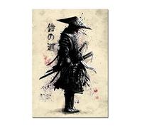 WSJIJY Impresión De La Lona Figuras De Guerreros Samuráis Negros Japoneses Sakura, Pintura Artística Al Atardecer, Lienzo De Pared, Carteles E Impresiones, Decoración del Hogar para Sala De Estar, Im