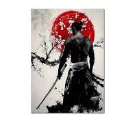 WSJIJY Impresión De La Lona Figuras De Guerreros Samuráis Negros Japoneses Sakura, Pintura Artística Al Atardecer, Lienzo De Pared, Carteles E Impresiones, Decoración del Hogar para Sala De Estar, Im