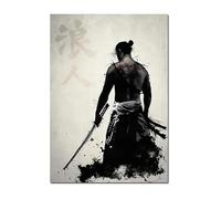 WSJIJY Impresión De La Lona Figuras De Guerreros Samuráis Negros Japoneses Sakura, Pintura Artística Al Atardecer, Lienzo De Pared, Carteles E Impresiones, Decoración del Hogar para Sala De Estar, Im