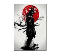 WSJIJY Impresión De La Lona Figuras De Guerreros Samuráis Negros Japoneses Sakura, Pintura Artística Al Atardecer, Lienzo De Pared, Carteles E Impresiones, Decoración del Hogar para Sala De Estar, Im