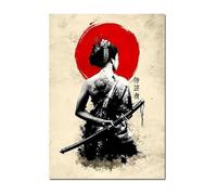 WSJIJY Impresión De La Lona Figuras De Guerreros Samuráis Negros Japoneses Sakura, Pintura Artística Al Atardecer, Lienzo De Pared, Carteles E Impresiones, Decoración del Hogar para Sala De Estar, Im