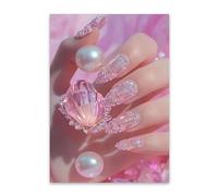 WSJIJY Impresión De La Lona Impresión Artística En Lienzo con Labios Y Uñas Rosas Elegantes: Póster De Uñas De Moda para Cumpleaños, San Valentín, Salón De Belleza, Decoración del Hogar, 45 X 6