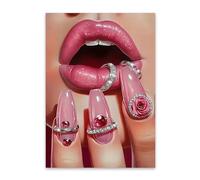 WSJIJY Impresión De La Lona Impresión Artística En Lienzo con Labios Y Uñas Rosas Elegantes: Póster De Uñas De Moda para Cumpleaños, San Valentín, Salón De Belleza, Decoración del Hogar, 50 X 7
