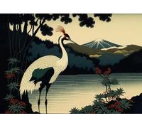WSJIJY Impresión De La Lona Japanese Crane Eagle Blue Armor Samurai Temple Poster Print Wall Art Pictures Canvas Painting Living Room Bedroom Home Decor 50X70Cm No Frame