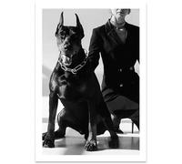 WSJIJY Impresión De La Lona Pósteres De Moda De Doberman Y Dama Elegante con Impresión Nórdica En Blanco Y Negro, Arte De Pared De Lujo, Pintura En Lienzo, Imagen De Chica Tigre, Decoración del Hoga