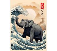 WSJIJY Impresión De La Lona Retro Japonés Gran Ola De Animales Capibara Koi Kraken Dibujos Animados Póster Lienzo Pintura Arte De La Pared Cuadros Decoración Interior del Hogar 50X70C