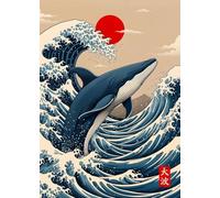WSJIJY Impresión De La Lona Retro Japonés Gran Ola De Animales Capibara Koi Kraken Póster De Dibujos Animados Lienzo Pintura De Arte De Pared Cuadros Decoración Interior del Hogar 60X