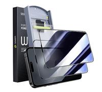 WSKEN Protector de pantalla de privacidad para iPhone 15 Pro [antiespía de 24°] [cero burbujas] [eliminación automática de polvo] antideslumbrante cobertura completa de vidrio templado con diamantes