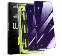 WSKEN Protector de pantalla para iPhone 16 Plus/15 Plus, antiluz azul, privacidad de 28°, eliminación automática de polvo, cobertura completa, película de vidrio templado 9H, antihuellas,