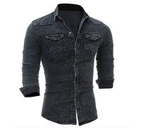 WSLCN - Camisa vaquera de manga larga para hombre gris oscuro XS