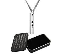 WSNANG Collar de concientización sobre la depresión, regalo de alivio de la depresión, conciencia de suicidio, salud mental, regalo inspirador, collar de barra y coma, L, Acero inoxidable, Nada