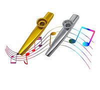 WSNDM 2 Pcs Kazoo Para Niños, Durable Metal Kazoo Flauta Boca Accesorio De Instrumento De Música Para Fiesta Infantil Regalos, Buen Compañero Para Guitarra Ukelele Violín Y Teclado (Dorado, Plata)