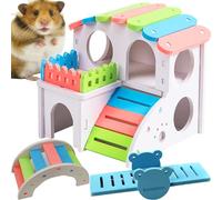 WSNDM 3 Piezas Juguetes para Hámsters, Escondite para Animales Pequeños, Puente Arco Colorido, Balancín, Casa Arco Iris, con Escalera de Escalada y Dos Pisos para Jaulas para Mascotas Pequeñas