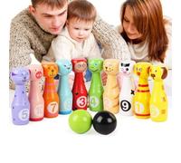 WSNDM Juego De Bolos De Madera, 10 Juego De Bolos De Madera con Emociones Faciales y Números, 3 Bolas, Exterior y Interior Juego De Bolos Regalo para Niños Niñas Bebe, Juguete Educativo para Niños