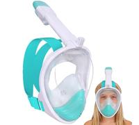 Wsobue Máscara de Snorkel para Niños, Máscara de Buceo de Cara Completa, Traje de Snorkel de Techo Seco a Prueba de Niebla y Fugas para Niños 5 a 14 años (Verde XS para Niños 5-14 años)