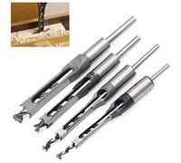 WSOOX Juego de 4 Brocas para Taladrar Agujeros Cuadrados en Madera, Herramientas para Carpintería, Kit de Brocas en Espiral (6,4 mm/8 mm/9,5 mm/12,7 mm)