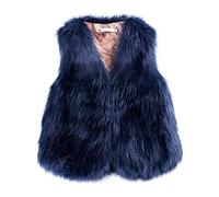 WSPDSD Otoño Invierno Moda Chaleco Mujer Chaleco De Piel Sintética Rosa Blanco Corto Abrigo De Piel Sintética Mujer Chaleco De Piel Veste - Azul Marino,M