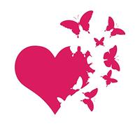 WSQ Calcomanía de vinilo con diseño de corazón con mariposas volando lejos, de alta calidad, color rosa fuerte, transparente para coche, parachoques, camión, camioneta, SUV, ventana, pared, barco, vasos, laptop o cualquier superficie lisa, tamaño de 6 pulgadas