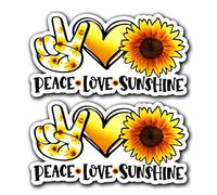 WSQ Peace Love Sunshine - Calcomanía de vinilo de alta calidad, varios colores para coche, parachoques, camión, camioneta, SUV, ventana, pared, barco, vasos, laptop o cualquier superficie lisa, tamaño de 5 pulgadas, paquete de 2