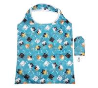 WSQHAO 5Pcs Printed Polyester Foldable Shoulder Shopping Bag Creative Portable Hand-held Storage Supermarket para Compras(Color4)