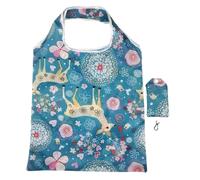 WSQHAO 5Pcs Printed Polyester Foldable Shoulder Shopping Bag Creative Portable Hand-held Storage Supermarket para Compras(Color2)